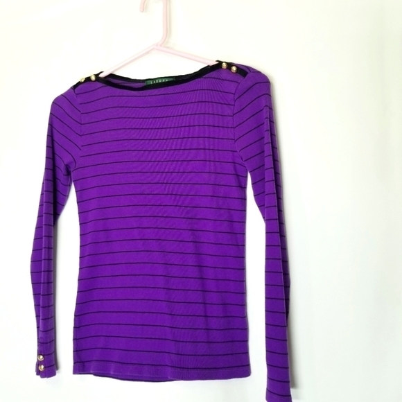 Lauren Ralph Lauren Long Sleeve Stripe Sweater | PS purple black pullover - Picture 1 of 8